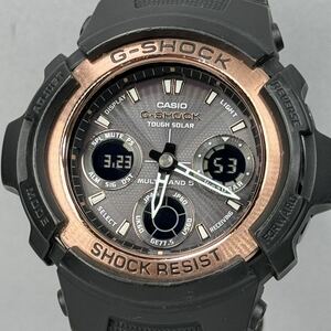 美品G-SHOCK AWG-100BR-1AJF タフソーラー 電波受信 電波ソーラー マルチバンド5 ローズゴールド ブラック アナデジ メタルコアバンド