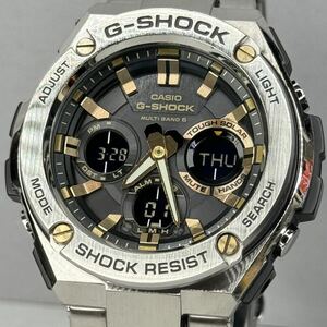 美品 G-SHOCK GST-W110D-1A9JF G-STEEL/Gスチール タフソーラー 電波受信 電波ソーラー マルチバンド6 メタルバンド ゴールド アナデジ