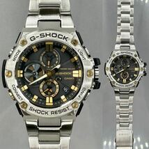 極美品 G-SHOCK GST-B100D-1A9JF GスチールG-STEEL タフソーラー Bluetooth搭載モバイルリンク メタルバンド ブラック ゴールド クロノ_画像3