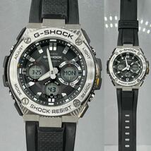 美品 G-SHOCK GST-W110-1AJF G-STEEL Gスチール タフソーラー 電波受信 電波ソーラー マルチバンド6 メタルベゼル シルバー アナデジ_画像3