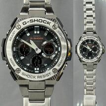 美品 G-SHOCK GST-W110D-1AJF G-STEEL/Gスチール タフソーラー 電波受信 電波ソーラー マルチバンド6 メタルバンド 反転液晶 アナデジ _画像3