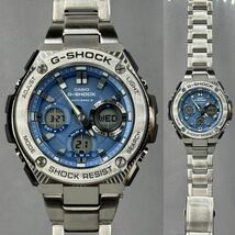 極美品 G-SHOCK GST-W110D-2AJF GスチールG-STEELタフソーラー 電波受信 電波ソーラー マルチバンド6 メタルバンド ブルー アナデジ_画像3