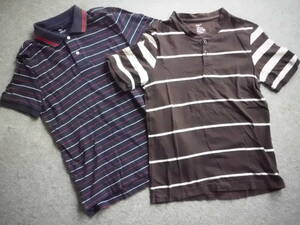 [ used ]GAP short sleeves 2 point polo-shirt Henley neckline size XS navy brown group * Gap Junior Kids man .[ old clothes ]