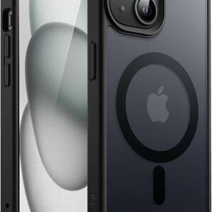 F7 JEDirect iPhone 15 6.1インチ用 マグネット ケース MagSafeに対応 半透明のマット背面 薄型 耐衝撃 カバー (ブラック)の画像1