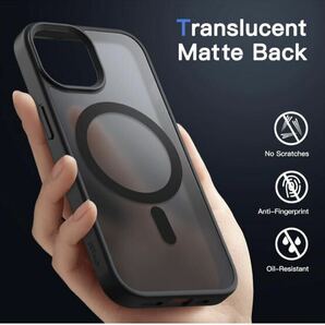 F7 JEDirect iPhone 15 6.1インチ用 マグネット ケース MagSafeに対応 半透明のマット背面 薄型 耐衝撃 カバー (ブラック)の画像4