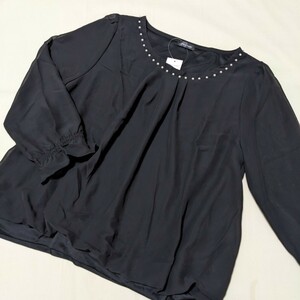 *FC16 new goods unused Pleu voir formal lady's L 7 minute sleeve cut and sewn pull over black thin business ceremony 