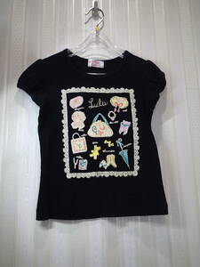 * Lulu /LuLu 120.* short sleeves T-shirt ( black color )/ puff sleeve sleeve / front part print equipped s1033