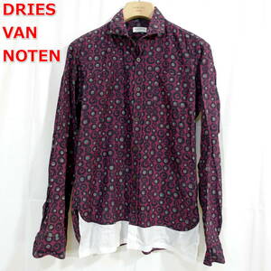 [ superior article ] Dries Van Noten white ground switch pattern shirt DRIES VAN NOTEN size 46(M corresponding ) purple series 