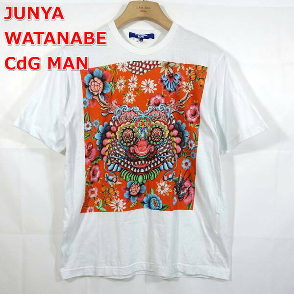 【良品】ジュンヤワタナベマン　和柄龍顔プリントＴシャツ　JUNYA WATANABE COMME des GARCONS MAN　サイズＬ　白