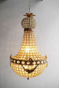 アンティーク調　フランス　ガラス装飾　6灯シャンデリア　B [pc-599]　ライト　ランプ