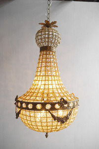 アンティーク調　フランス　ガラス装飾　6灯シャンデリア　A [pc-600]　ライト　ランプ