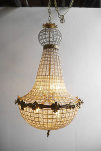 アンティーク調　フランス　ガラス装飾　6灯シャンデリア　C [pc-602]　ライト　ランプ　エンパイヤ