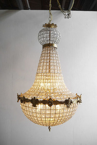 アンティーク調　フランス　ガラス装飾　6灯シャンデリア　B [pc-603]　ライト　ランプ　エンパイヤ