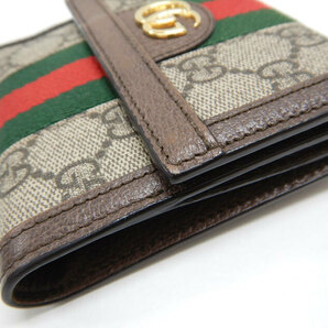 美品 GUCCI グッチ 523173 2149 オフディア GG レザー×キャンバス 二つ折り財布 FB2934 イタリア製 シェリーライン Wホック 箱付きの画像6