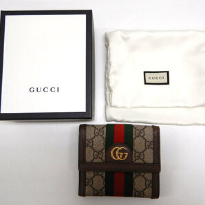 美品 GUCCI グッチ 523173 2149 オフディア GG レザー×キャンバス 二つ折り財布 FB2934 イタリア製 シェリーライン Wホック 箱付きの画像10