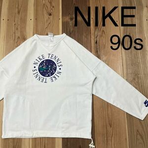 90s NIKE ナイキ 銀タグ sweat スウェット NIKE TENNIS テニス ビッグ刺繍ロゴ 両サイドポケット 裾ドローコード サイズM 玉mc2643