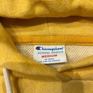 champion チャンピオン REVERSE WEAVE リバースウィーブ 復刻 sweat hoodie スウェットパーカー トリコタグ イエロー サイズM 玉mc2660の画像6