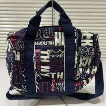 Tommy HILFIGER トミーヒルフィガー ミニボストンバッグ ショルダー ハンドバッグ 2way 総柄 ネイビー 玉mc2709_画像2