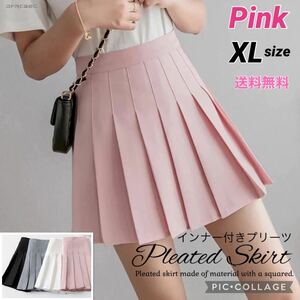 ■プリーツスカート ミニ【ピンク】XLsize インナー付 可愛い ミニスカ