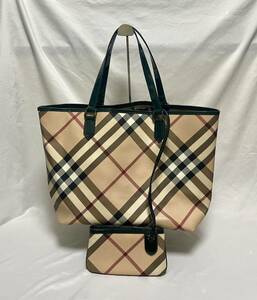 1円〜③ BURBERRY バーバリー ハンドバッグ トートバッグ PVC チェック柄 ポーチ付 ベージュ ブラック 