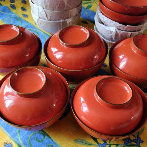 川連漆器　アンティーク碗物　蓋付き　小鉢　10客セット　木製