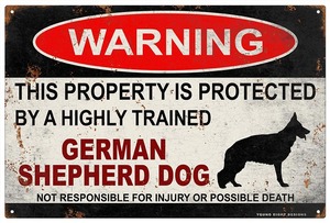 雑貨【 German Shepherd Dog/ジャーマンシェパード】WARNING/Dog/ドッグ/犬/警告/ヤードサイン/メタルプレート/ブリキ看板-463