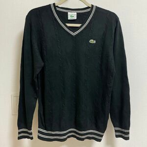 LACOSTE 古着 Vネック ニットセーター ブラック