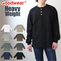 ☆ カーキブラウン ☆ Lサイズ ☆ Goodwear USAコットン袖リブヘンリーネックロンT goodwear 長袖 tシャツ グッドウェア 2w75512_画像3