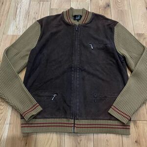 [ Italy made ] Dunhill dunhill suede jacket blouson cardigan Zip up knitted switch L size wool Brown beige 