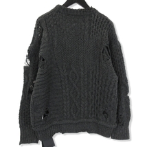 美品 NEIGHBORHOOD ネイバーフッド ダメージ加工 ケーブルニット 232FUNH-KNM01 23AW PATCHWORK SAVAGE SWEATER チャコール S 71009004_画像2