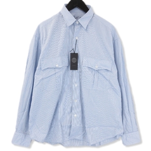 未使用 Porter Classic ポータークラシック ロールアップ ストライプ シャツ PC-016-2212 STRIPE SHIRT 長袖シャツ ブルー S 71009071の画像1