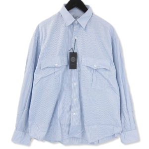 未使用 Porter Classic ポータークラシック ロールアップ ストライプ シャツ PC-016-2212 STRIPE SHIRT 長袖シャツ ブルー S 71009071