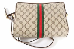 GUCCI オールド グッチ シェリーライン GG PVC ベージュ系 レザーポシェット ショルダー 斜め掛け レディース ショルダーバッグ 1357-MS