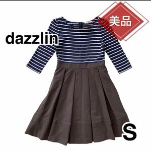 dazzlin ダズリン　ボーダー　ハコヒダ　ワンピース　七分袖　薄手　長袖　