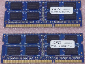 ◇CFD W3N1333Q-4G - PC3-10600S/DDR3-1333 204Pin DDR3 S.O.DIMM 8GB(4GB x2) 動作品