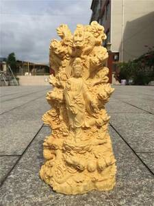  high quality * tree carving Buddhist image Buddhism fine art precise skill 9 dragon . sound image tree carving yellow . tree . sound bodhisattva image Buddhist image ornament height 18cm