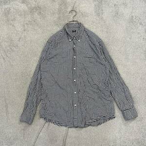 100円スタート♪ （10）UNIQLO ユニクロ　ボタンダウンシャツ　サイズL　ギンガムチェック　コットン ブルー 青 ホワイト 白　メンズ