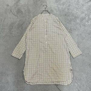 100円スタート♪ （12）UNIQLO ユニクロ　バンドカラー シャツワンピース　サイズM　コットン　チェック柄 ゆったり 体型カバー アイボリー