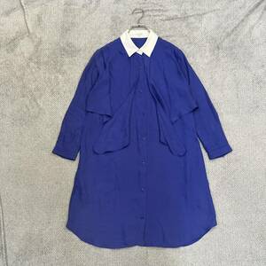 1円スタート! （3）CARVEN カルヴェン デザインシャツワンピース サイズ38 シルク混 アセテート生地 ブルー レディース トップス 最落なし