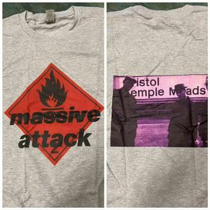 新品2XL/バックP有り/送料230円/同梱2枚可/ギルダン5.3oz / Massive Attack マッシブアタックBlue Linesブルーラインズ/グレー/Tシャツ