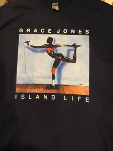 新品XL/送料230円/同梱2枚可能/ギルダン5.3oz /グレースジョーンズ Grace Jones / Island Life /Tシャツ ネイビー