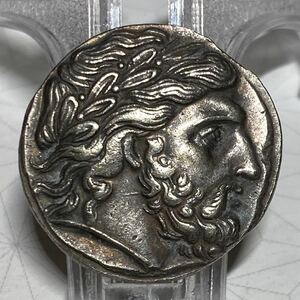 1円~ 依頼出品　古代ローマギリシャ テトラドラクマ銀　ゼウス　重目10.37g 貿易銀貨　古銭　家蔵品初出　アンティークコイン　未鑑定品