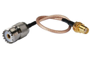 ＭメスとSMAメスのコネクタが両端に付いた高品位な同軸ケーブル RG316, 全長 23.3cm, MJ-SMAJ, 隙間ケーブルにも, 保護キャップ
