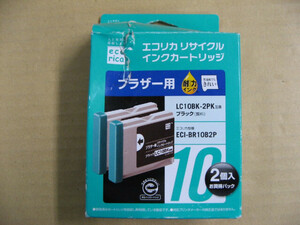 【パッケージ破損、使用推奨期限記載無】エコリカ LC10BK-2PK互換ブラザー用リサイクルインクカートリッジ ECI-BR10B2P