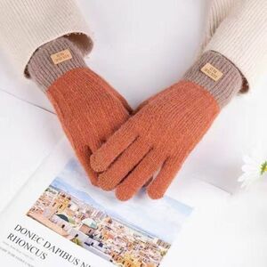暖かい 手袋 グローブ スマホ対応 オレンジ 韓国 冬用 防寒 男の子 女の子
