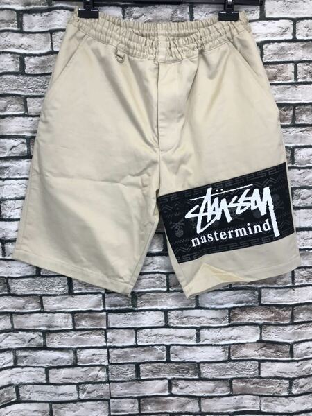 ★MASTERMIND×STUSSY マスターマインド×ステューシー★SMD2 PA03 01 D管付きスカルロゴパッチプリントショーツ ハーフパンツ