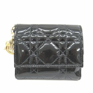 KR221422 ディオール 三つ折り財布 コンパクト パテント レディディオール ブラック レディース Dior 中古