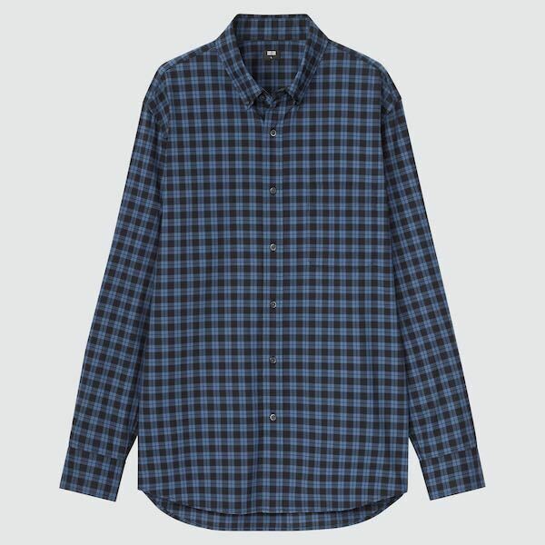 エクストラファインコットンブロードチェックシャツ（長袖） XL ブルー