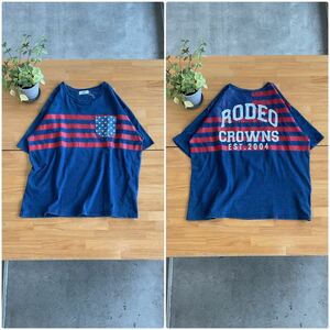  beautiful goods RODEO CROWNS WIDE BOWL Rodeo Crowns wide bowl RCWB Star z stripe back Logo wide T-shirt navy navy blue red color series free 