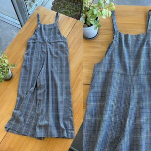 INGNI wing Glenn check pattern cotton overall pants cotton . all-in-one tops high waist wide bottoms gray grey series M size 